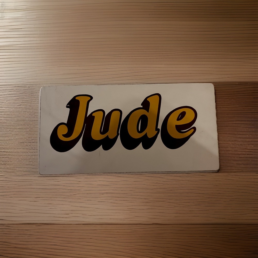 Vintage Metal Jude License Plate Cream With Yellow Beatles Memorabilia Exc Cond - Picture 1 of 3